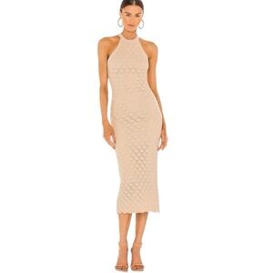 ALICE + OLIVIA LULU HALTER KNIT MIDI DRESS